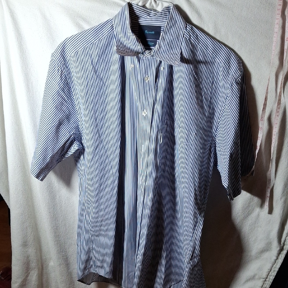 Faconnable Blue and White Striped Button Down Shirt (Can154)